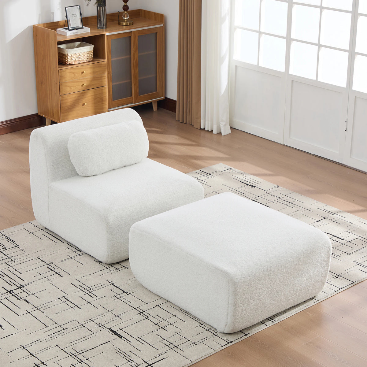 Chaise longue modulable en tissu, ivoire, vue de dessus en situation