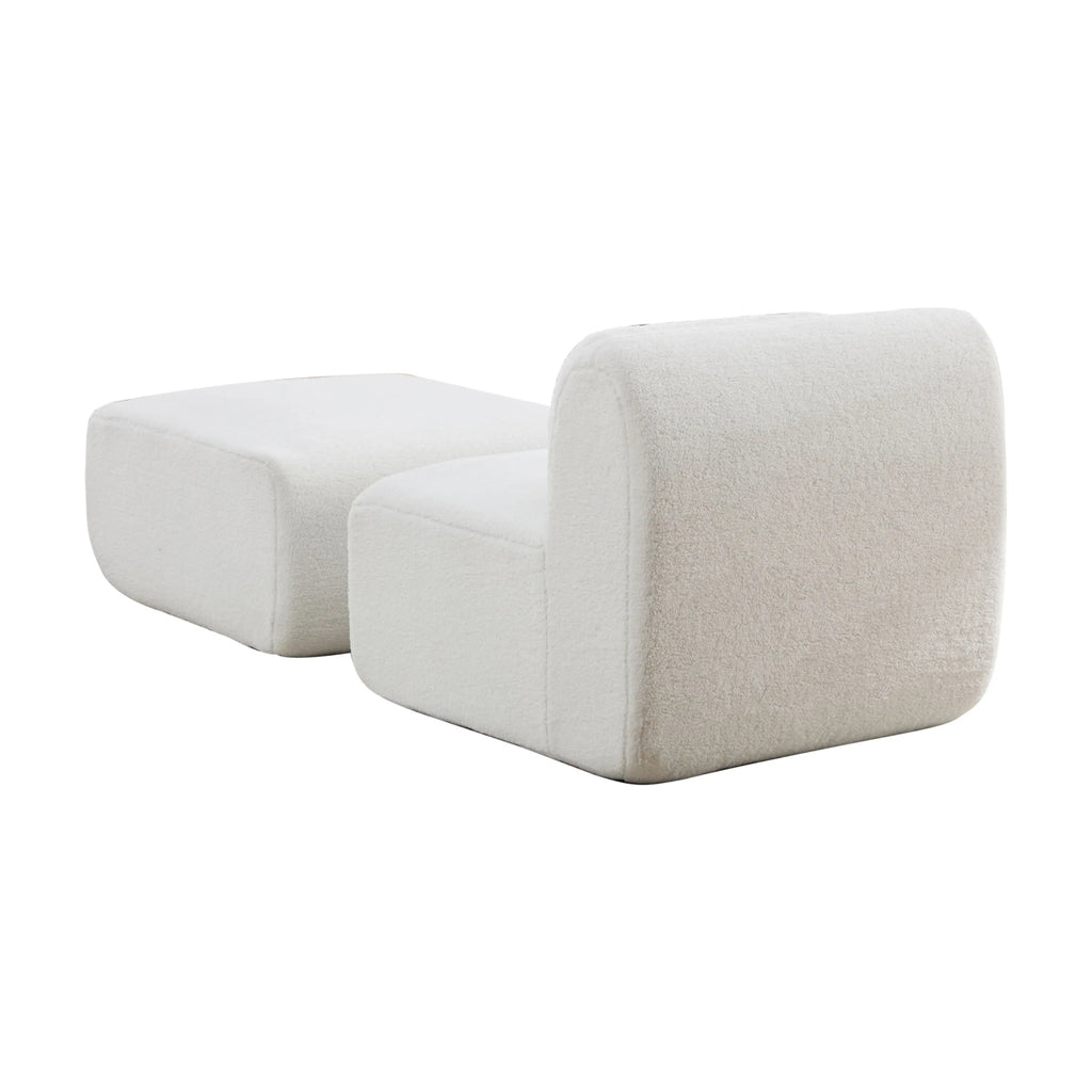 Chaise longue modulable en tissu, ivoire, vue de profil sur fond blanc