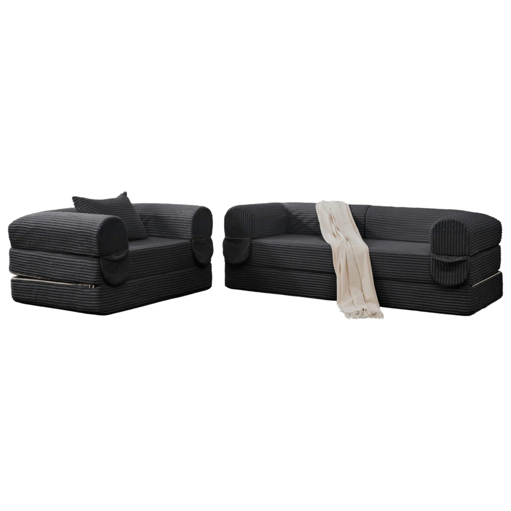 Ensemble de sièges modulables convertibles, ensemble de sièges en position assise sur fond blanc