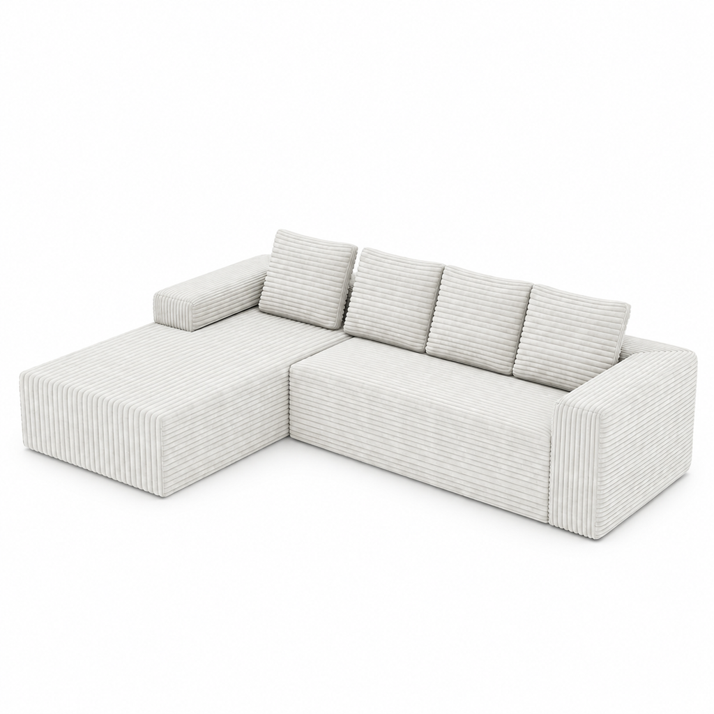 Ensemble modulable en velours côtelé, blanc, vue sur fond blanc