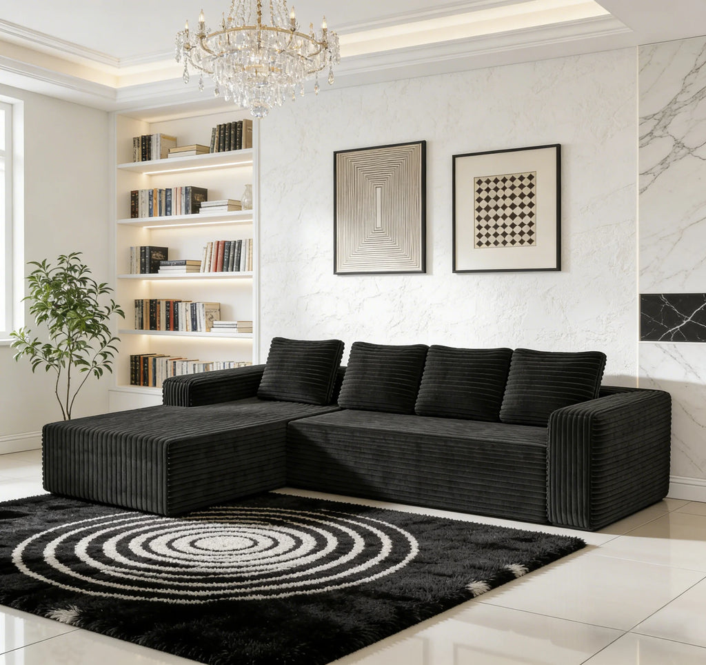 Ensemble modulable en velours côtelé, noir, configuration dans un salon