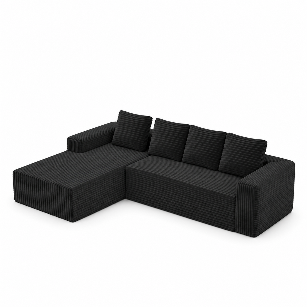 Ensemble modulable en velours côtelé, noir, vue sur fond blanc