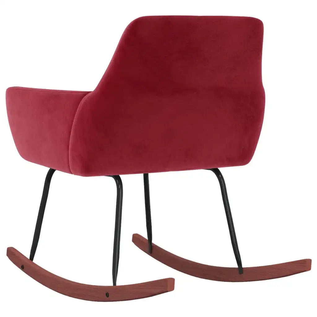 Fauteuil à bascule bordeaux en velours, vue arrière