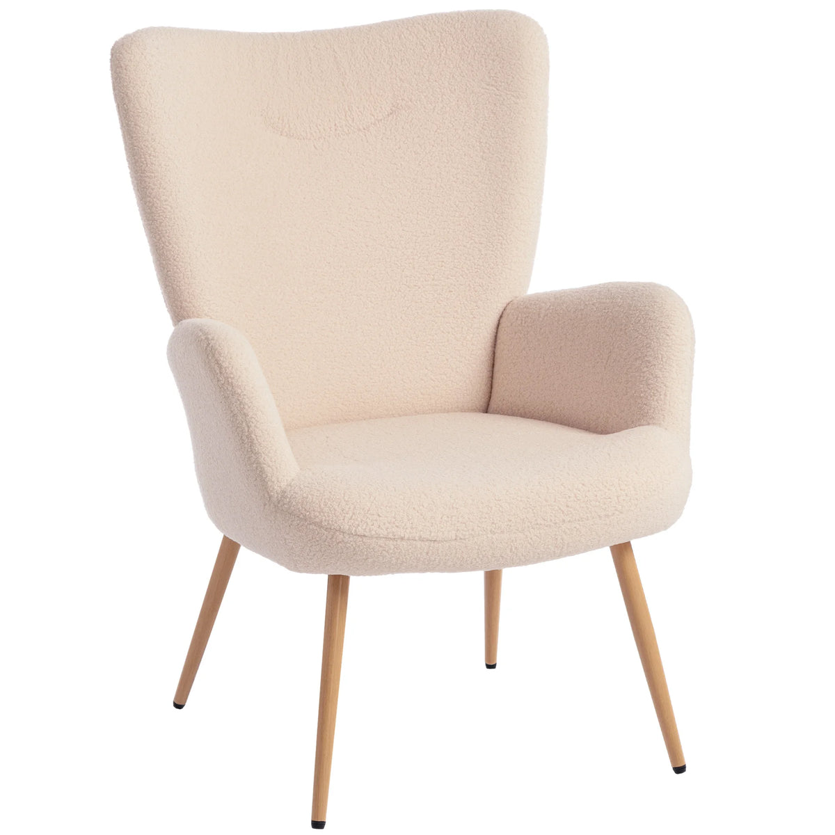 Fauteuil beige à oreilles, vue d’ensemble sur fond blanc