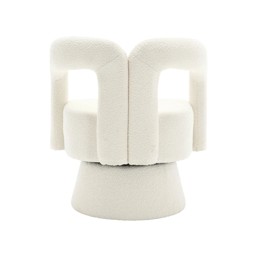 Fauteuil contemporain à pieds en bois, vue arrière sur fond blanc