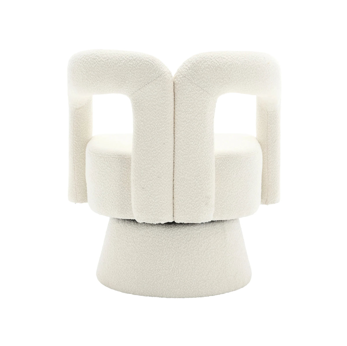 Fauteuil contemporain à pieds en bois, vue arrière sur fond blanc
