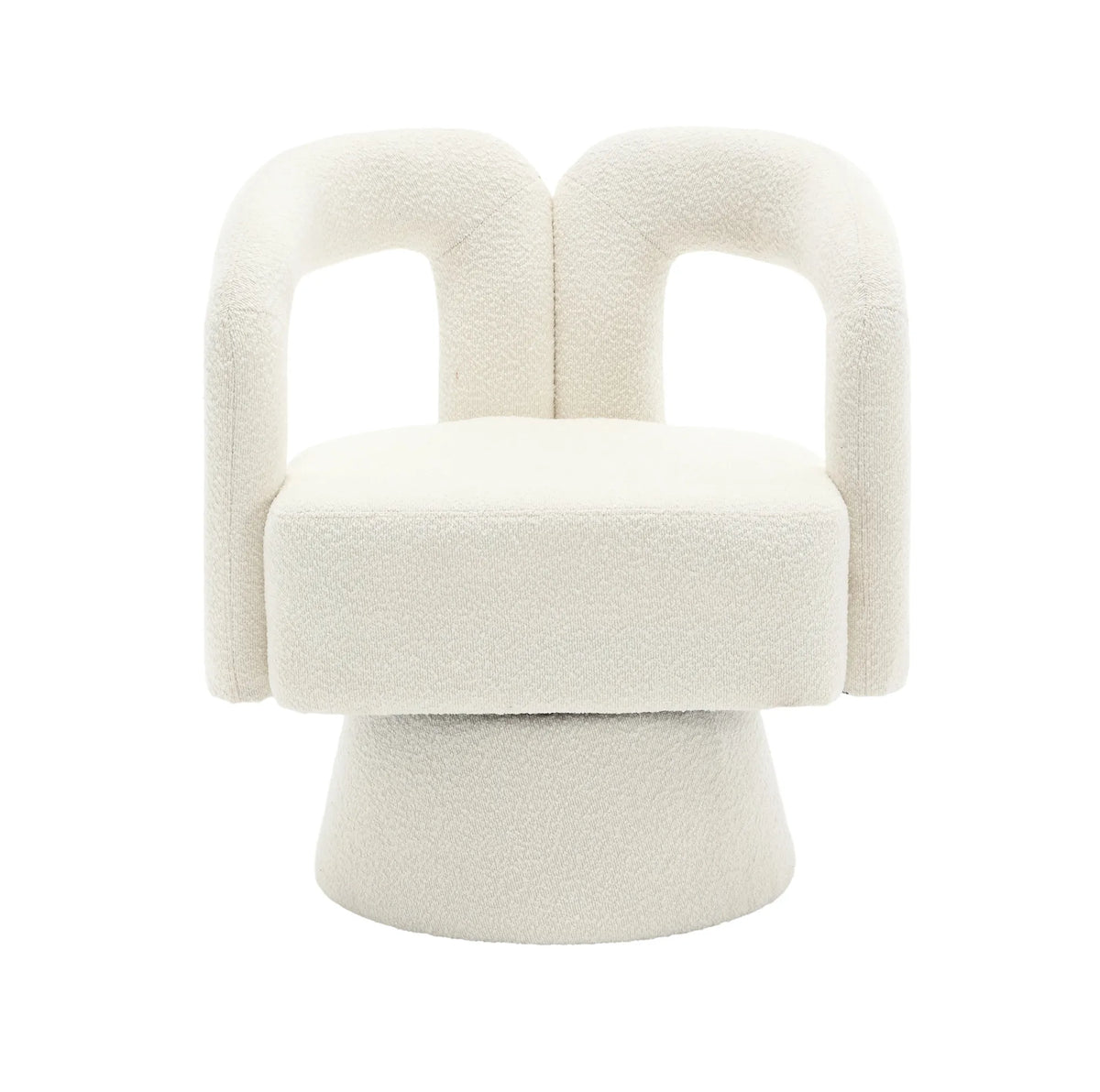 Fauteuil contemporain à pieds en bois, vue frontale sur fond blanc