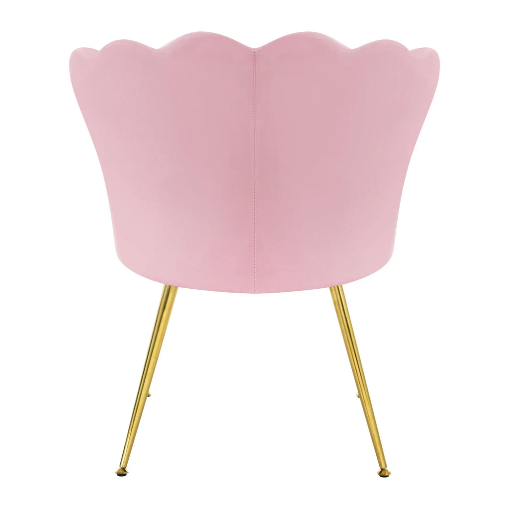 Fauteuil coquille en velours à pieds en métal, rose, vue arrière