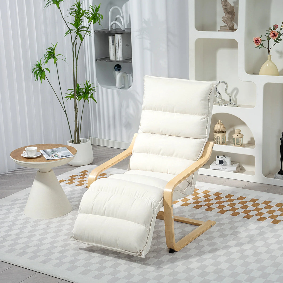 Fauteuil de relaxation en bois, repose-pieds réglable