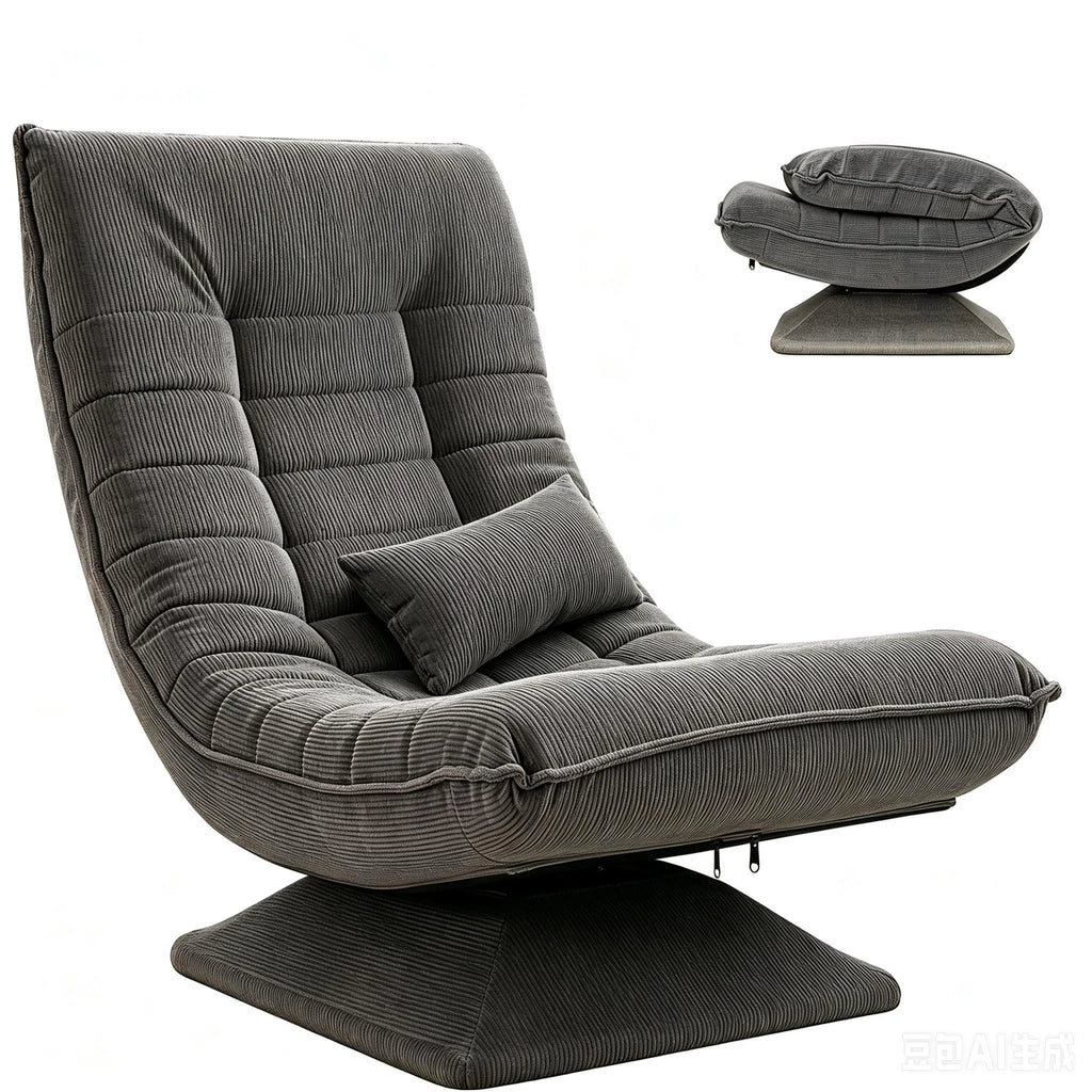 Fauteuil de relaxation en velours côtelé, gris, vue du fauteuil et détail