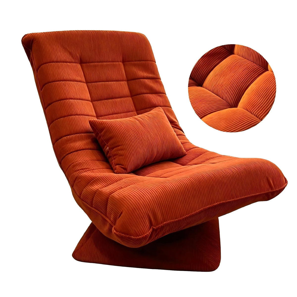 Fauteuil de relaxation en velours côtelé, orange, vue du fauteuil et détail