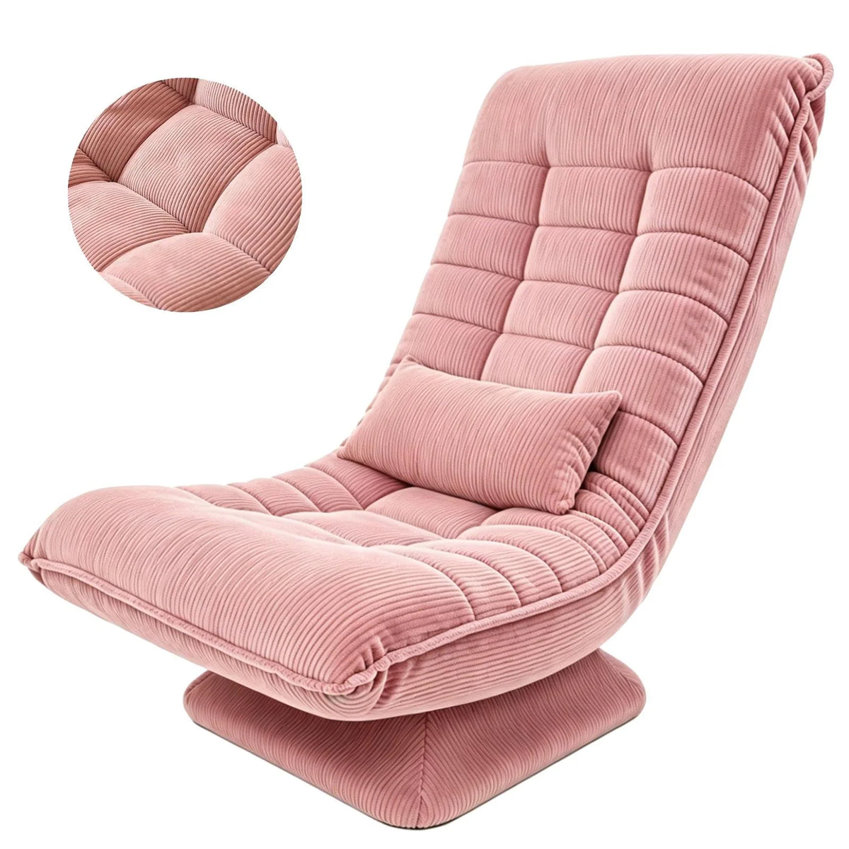 Fauteuil de relaxation en velours côtelé, rose, vue du fauteuil et détail