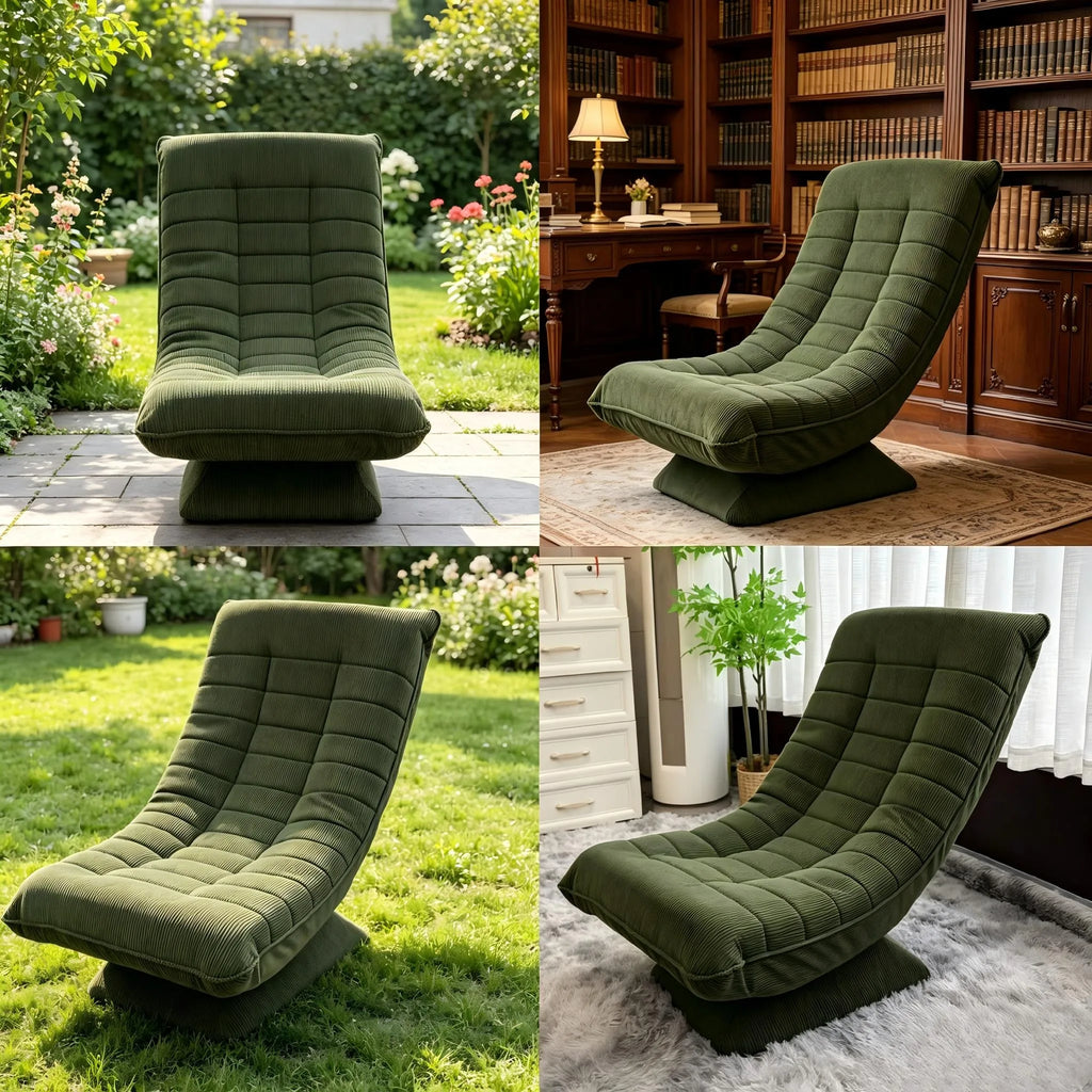 Fauteuil de relaxation en velours côtelé, vert, différents angles de vue