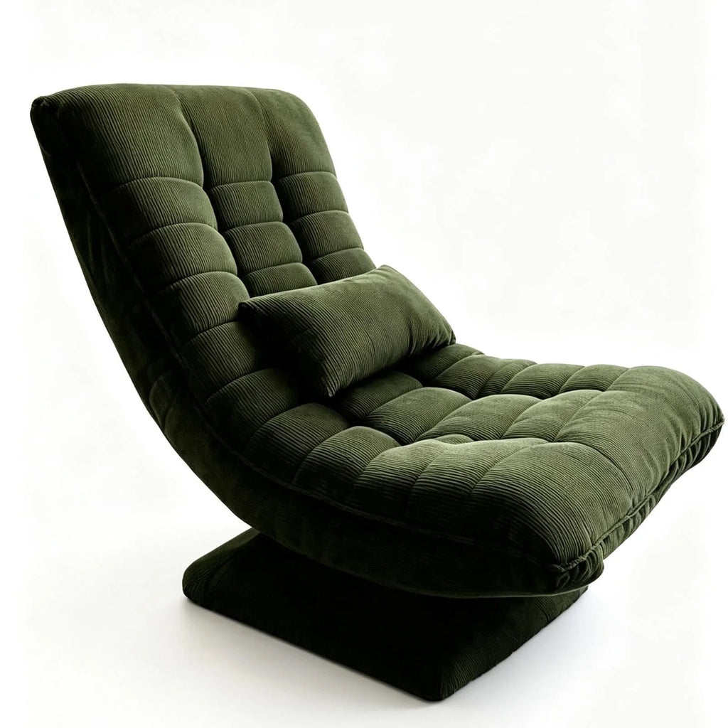 Fauteuil de relaxation en velours côtelé, vert, sur fond blanc