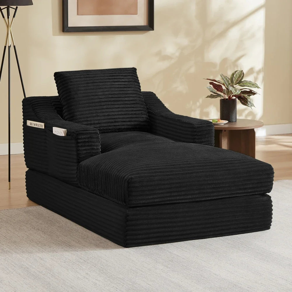 Fauteuil-méridienne modulable en velours côtelé noir