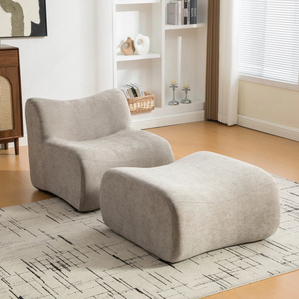 Fauteuil en chenille avec repose-pieds, assise profonde