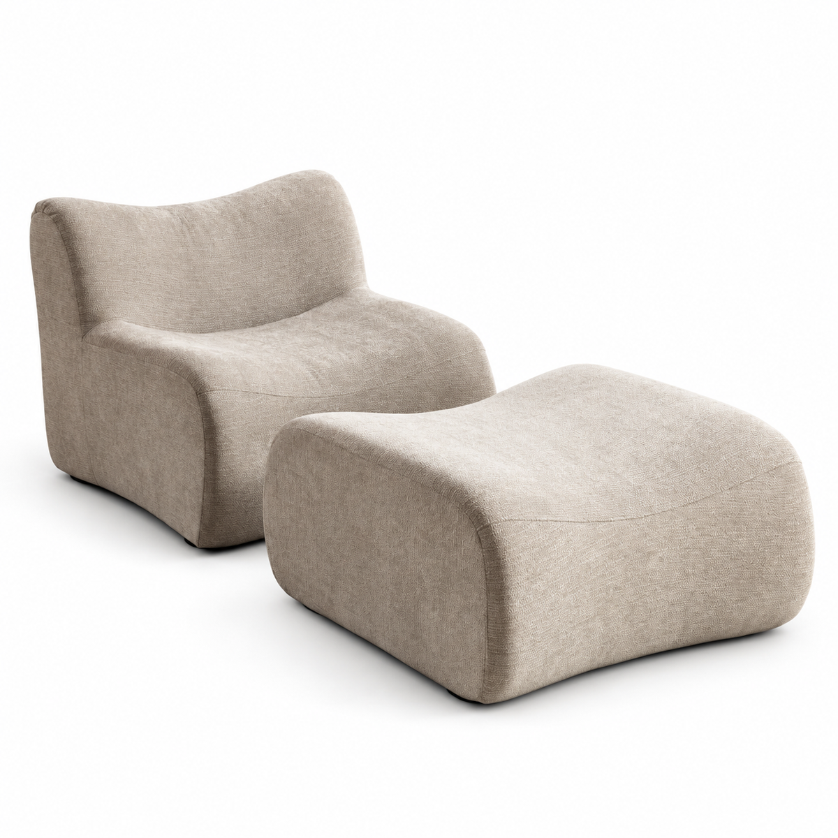 Fauteuil modulable en chenille avec repose-pieds, gris, ensemble sur fond blanc
