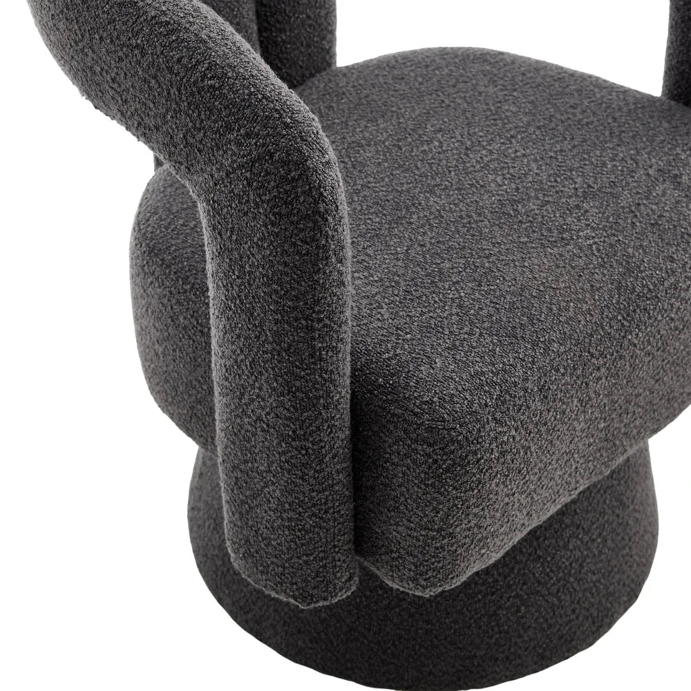 Fauteuil rond pivotant en tissu bouclé, gris foncé, détail du revêtement