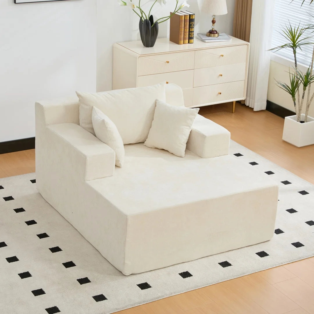 Module de chaise longue en tissu, en situation dans un salon