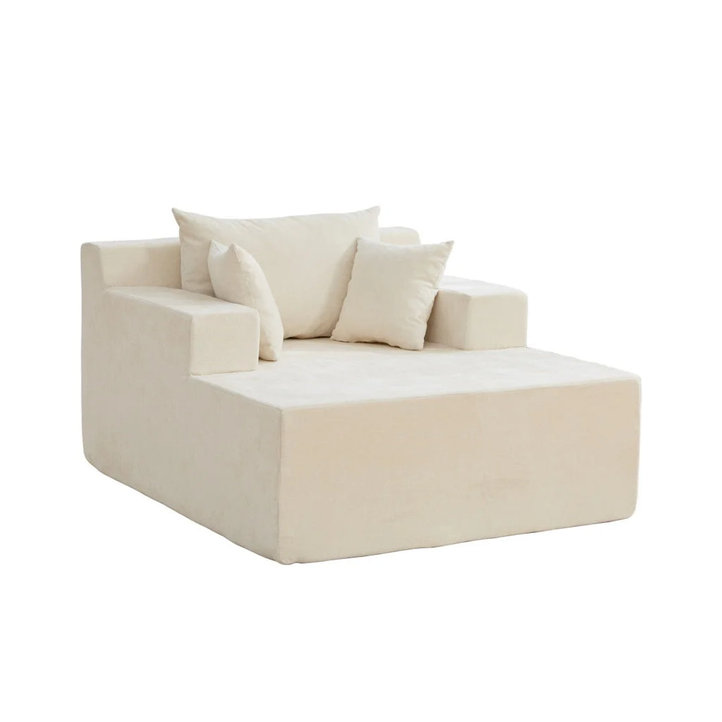 Module de chaise longue en tissu, vue de trois quarts sur fond blanc