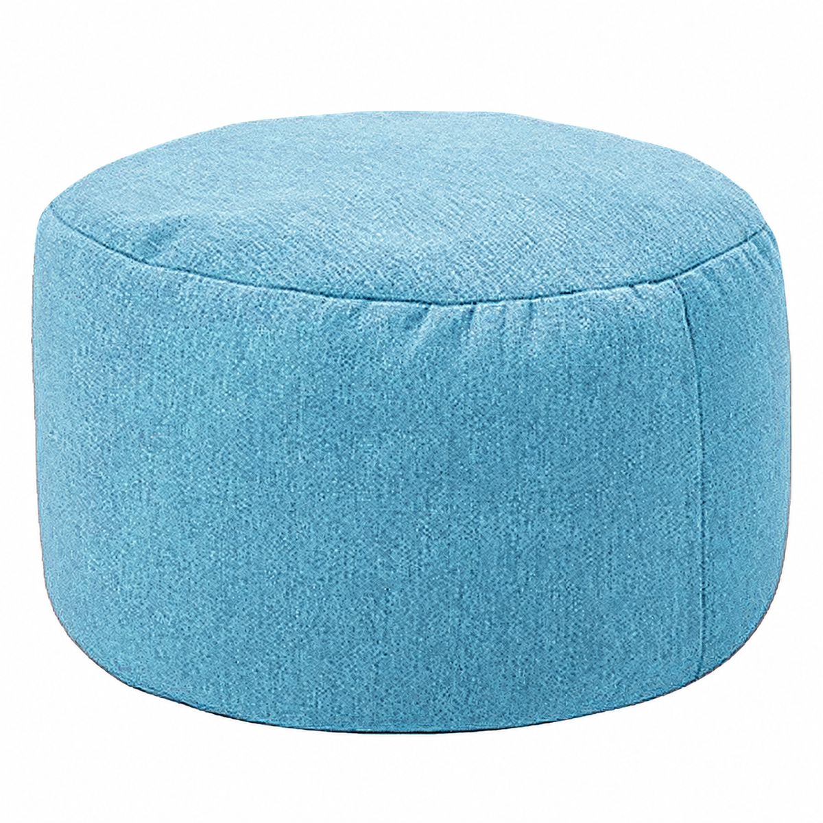 Petit pouf rond rembourré en tissu, bleu glacier, vue sur fond blanc