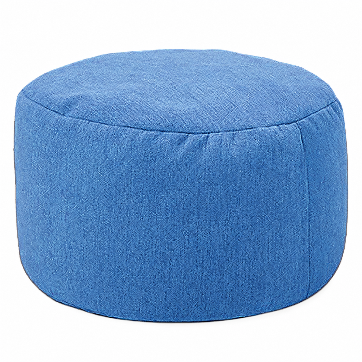 Petit pouf rond rembourré en tissu, bleu roi, vue sur fond blanc
