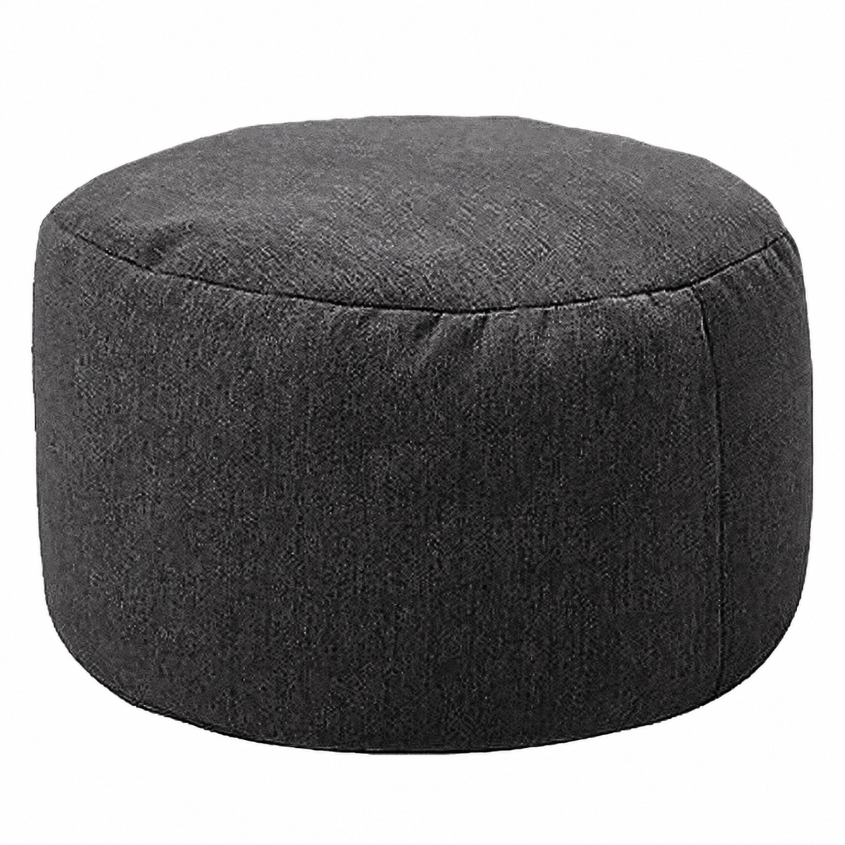 Petit pouf rond rembourré en tissu, gris anthracite, vue sur fond blanc