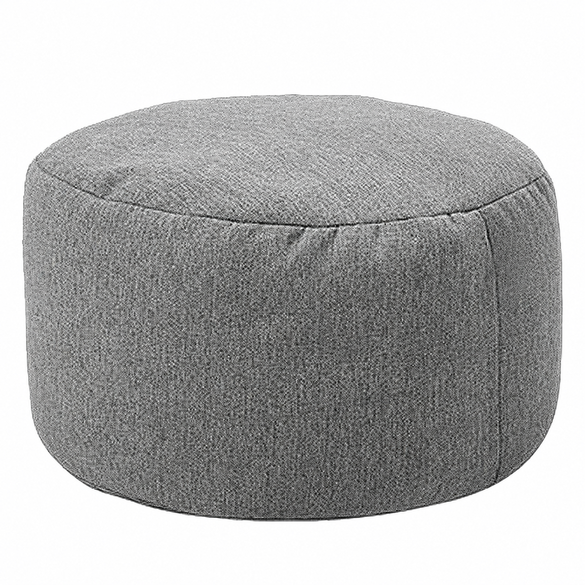 Petit pouf rond rembourré en tissu, gris foncé, vue sur fond blanc