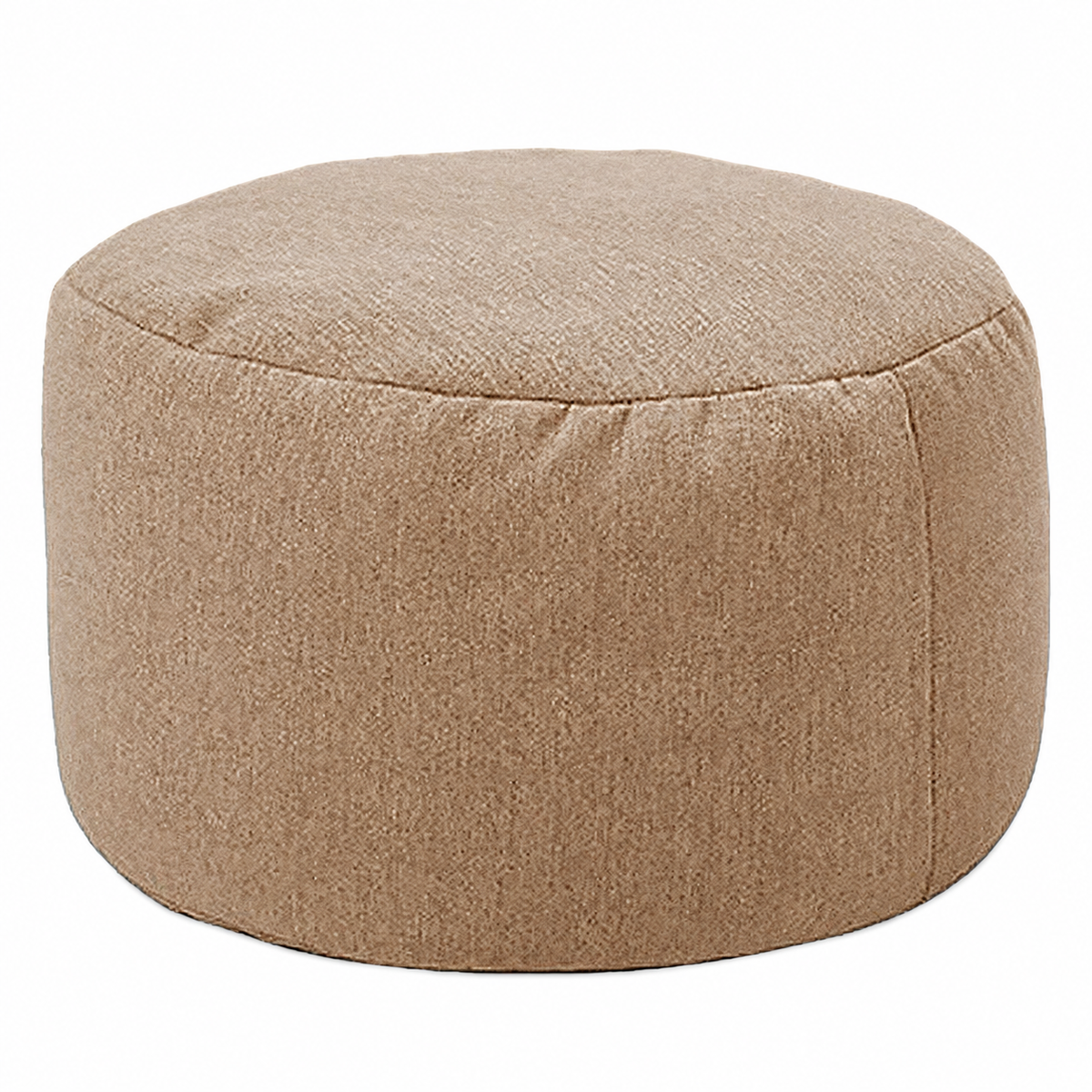 Petit pouf rond rembourré en tissu, kaki foncé, vue sur fond blanc