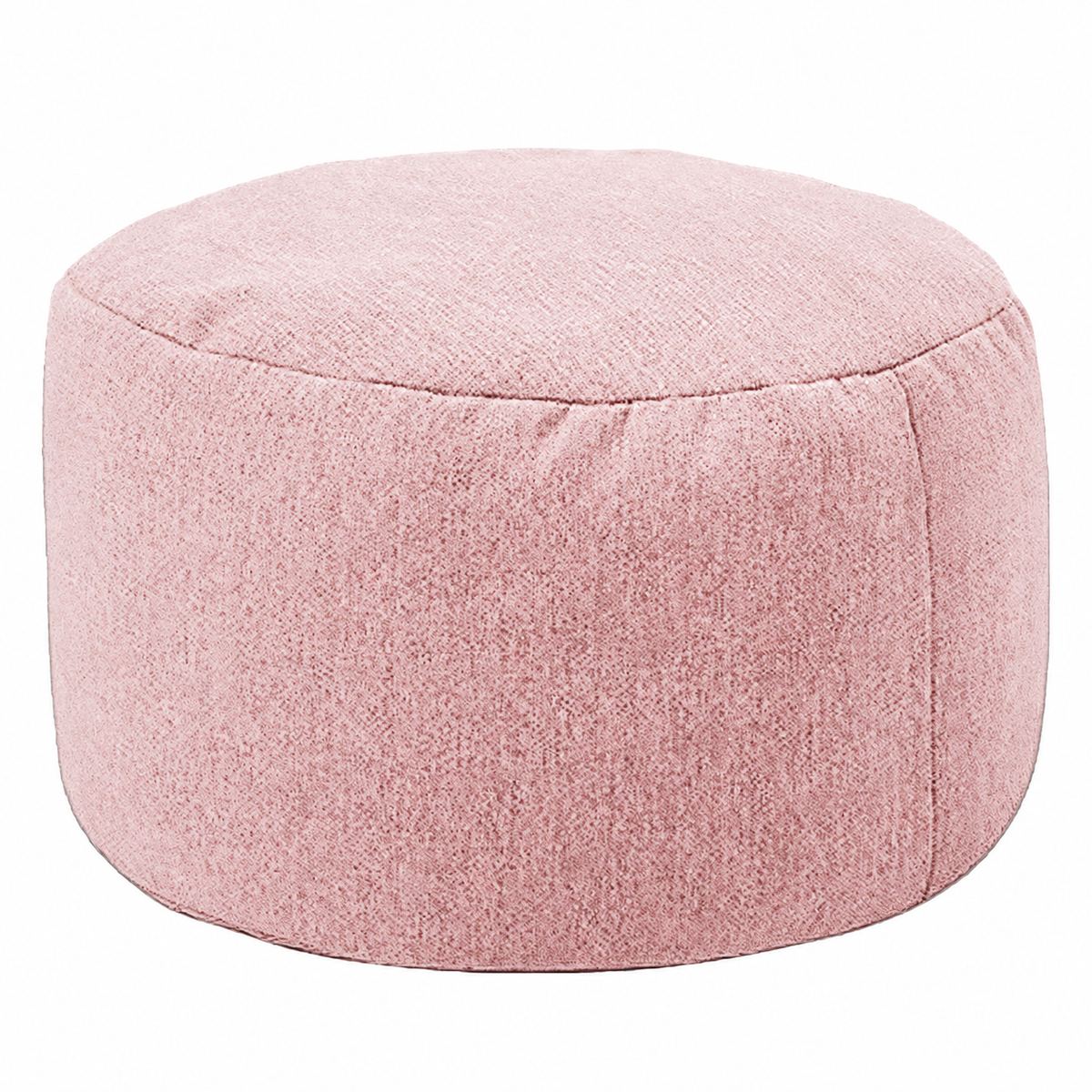 Petit pouf rond rembourré en tissu, rose clair, vue sur fond blanc