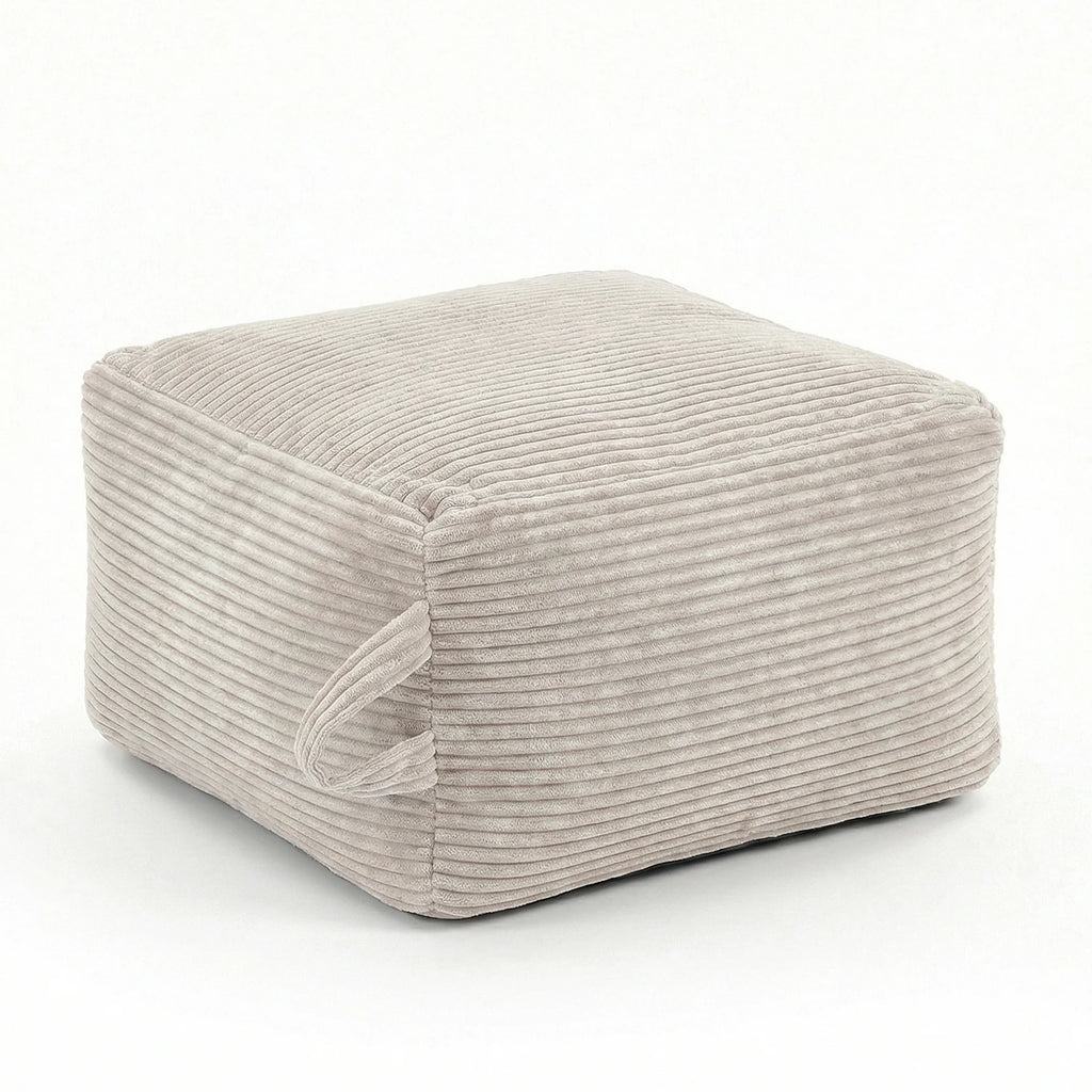 Pouf carré côtelé, beige, sur fond blanc