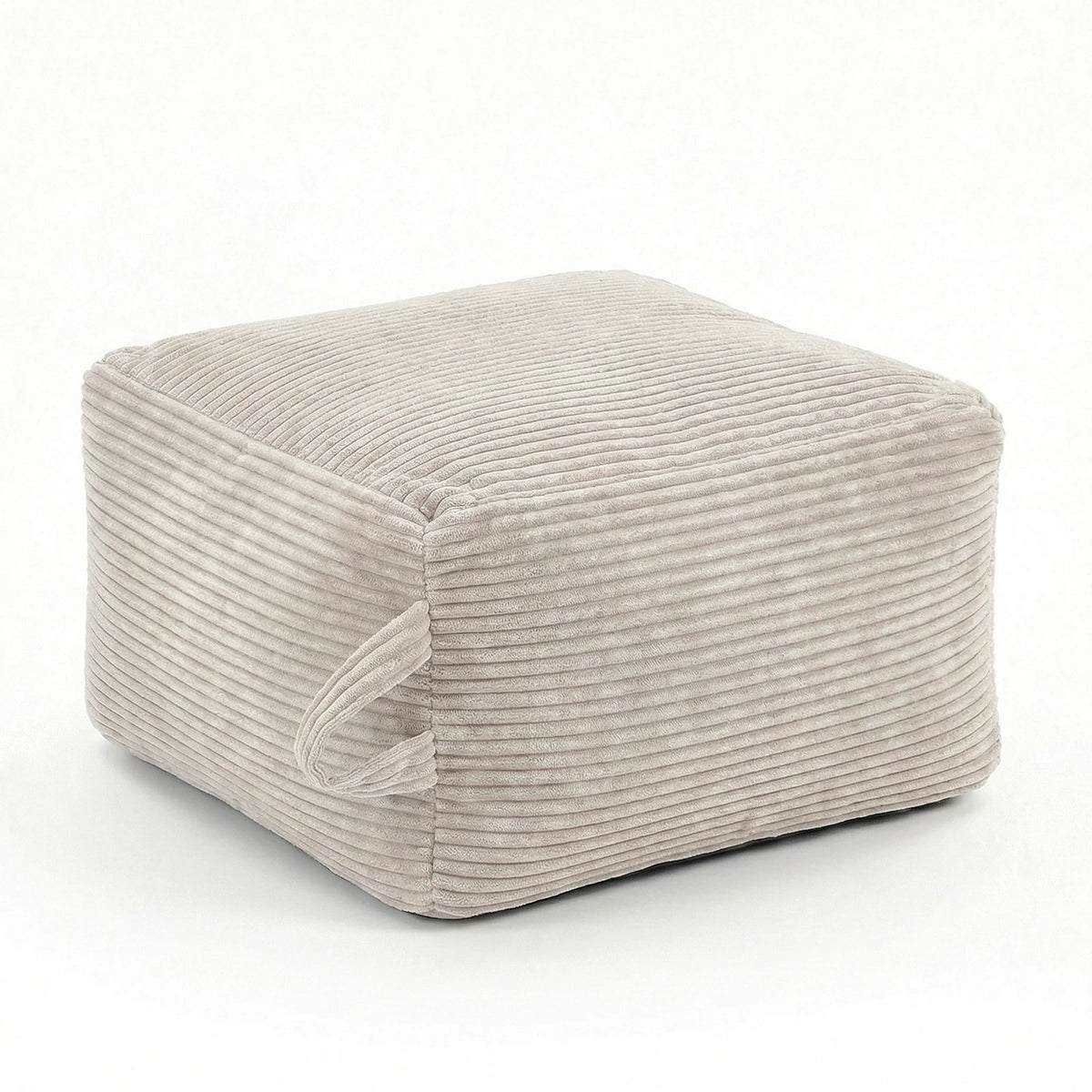 Pouf carré côtelé, beige, sur fond blanc