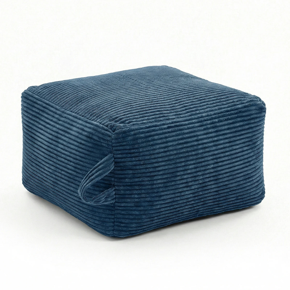 Pouf carré côtelé, bleu, sur fond blanc