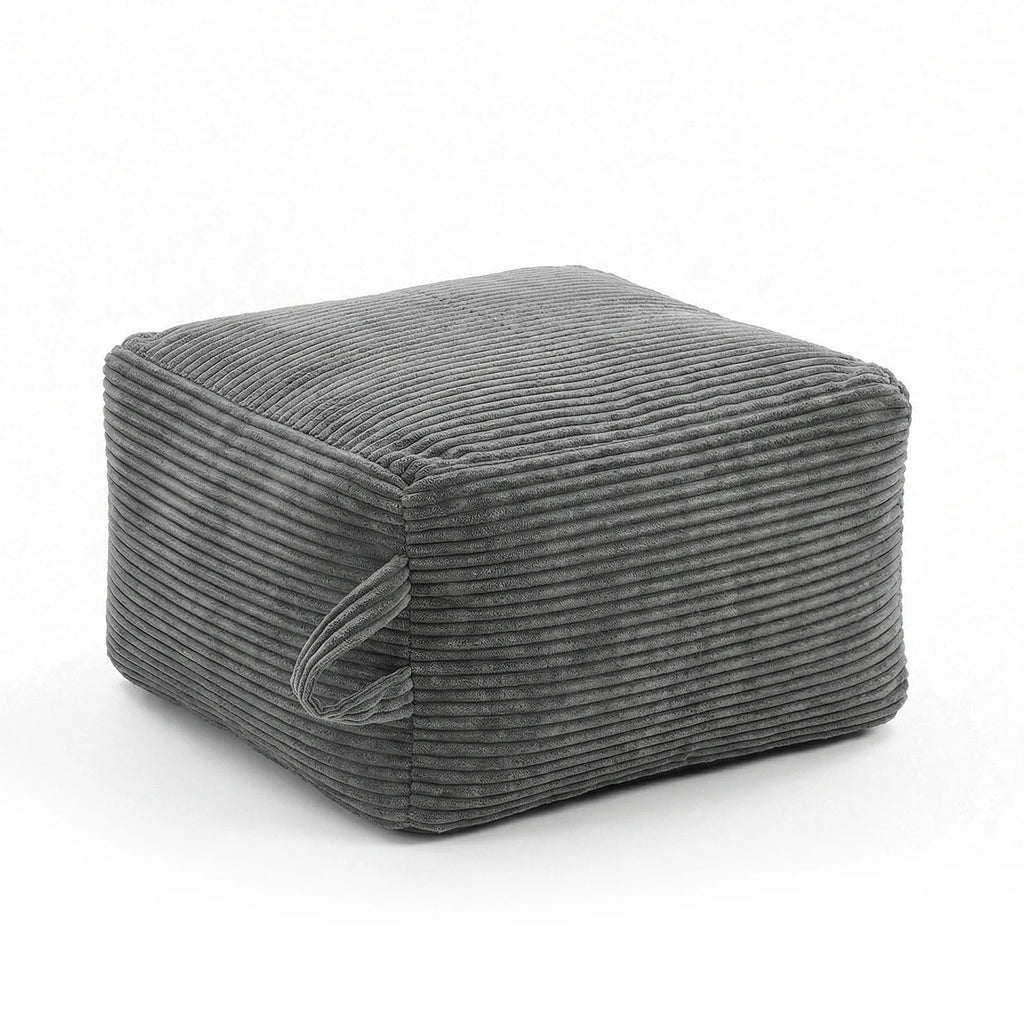 Pouf carré côtelé, gris, sur fond blanc