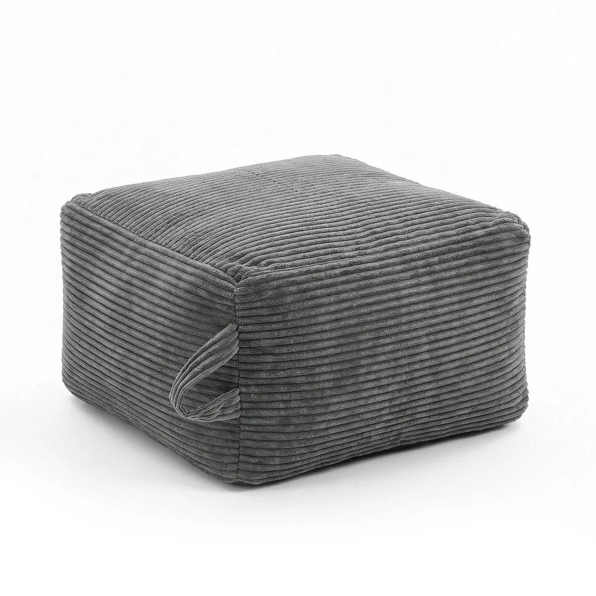 Pouf carré côtelé, gris, sur fond blanc