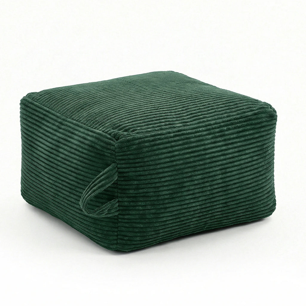 Pouf carré côtelé, vert, sur fond blanc