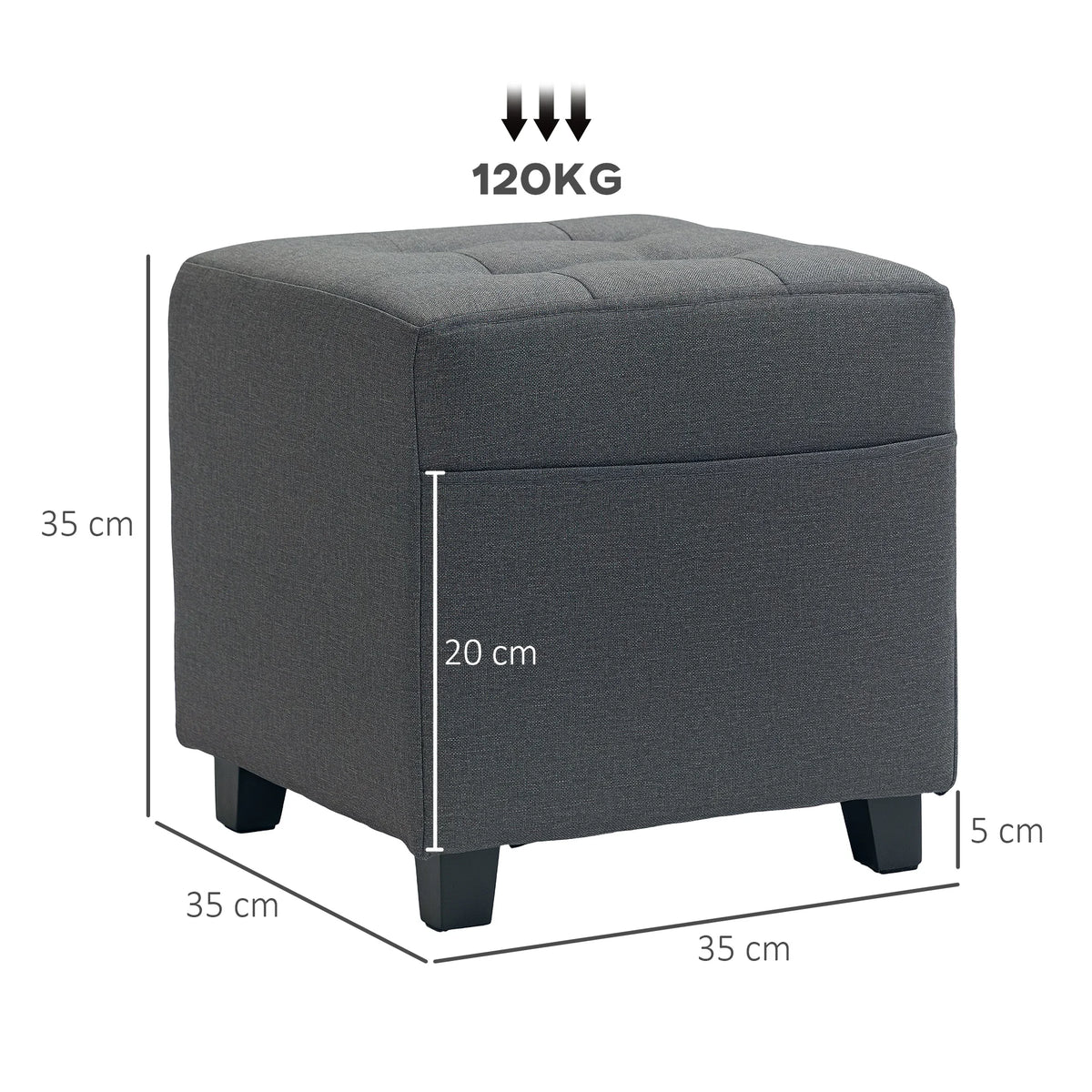 Pouf repose-pieds gris à poche latérale, dimensions du repose-pieds