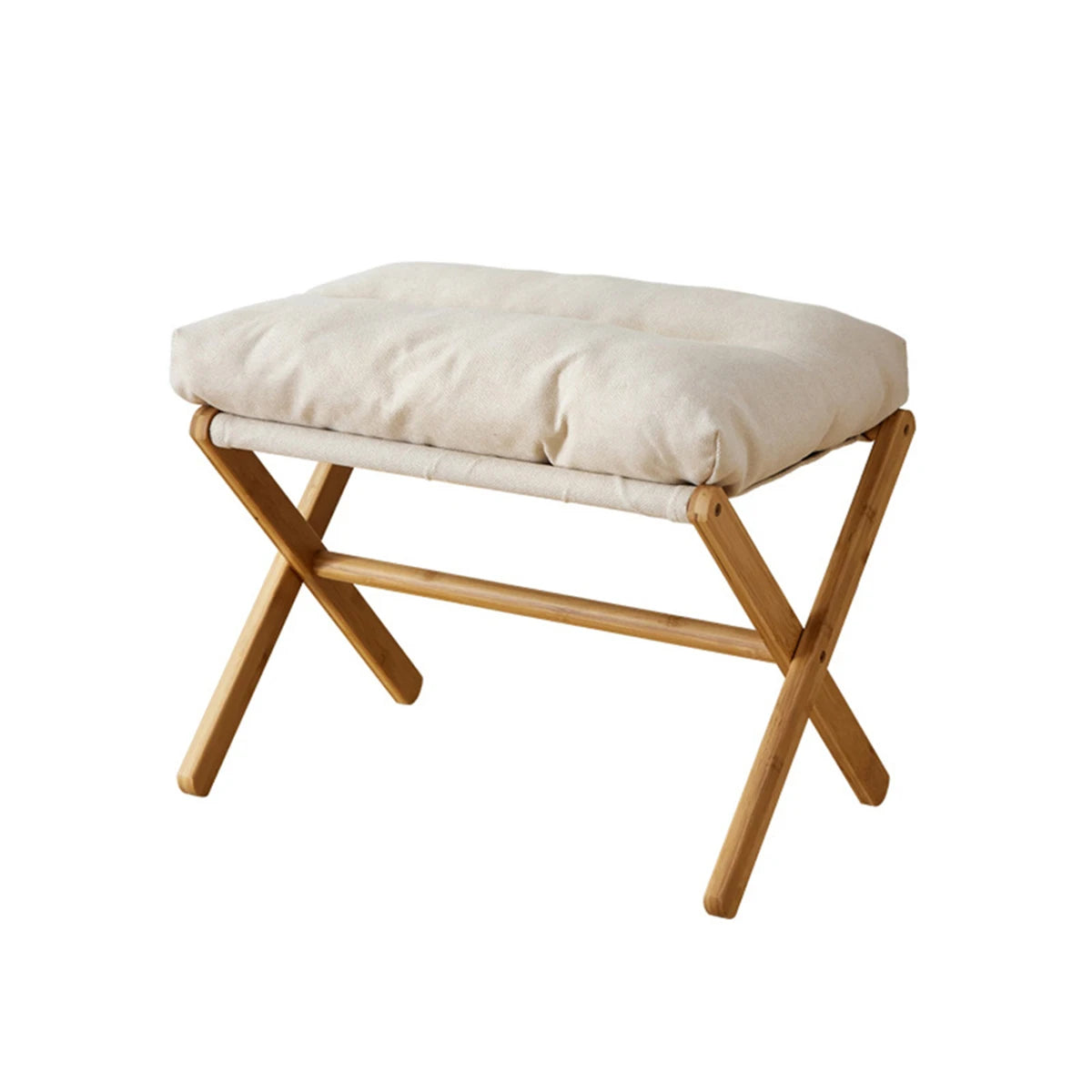 Repose-pieds à structure en bois, vue d’ensemble sur fond blanc