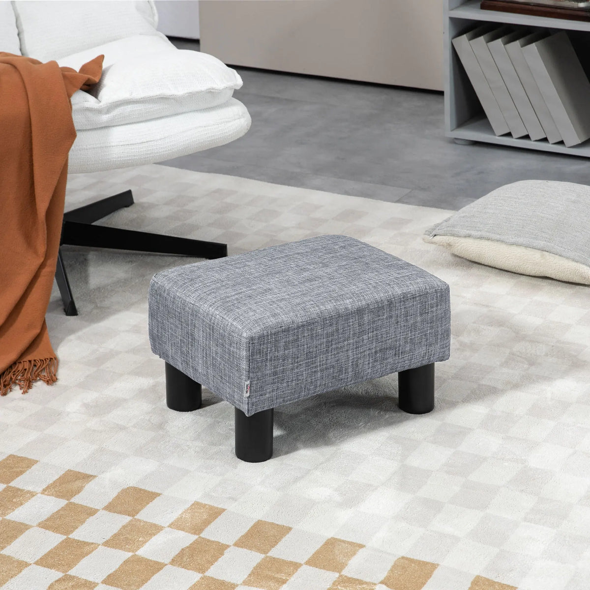 Pouf repose-pieds bas en tissu effet lin